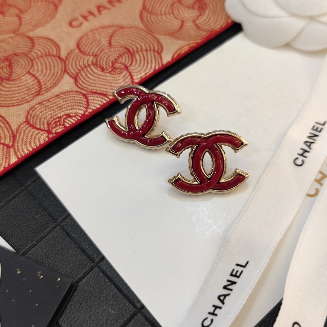 [TOP] CHANEL CC Earrings-Red