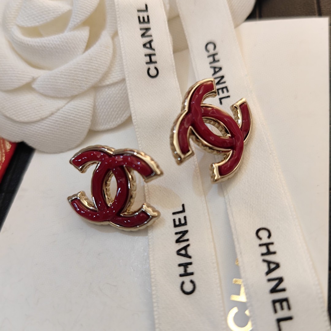 [TOP] CHANEL CC Earrings-Red