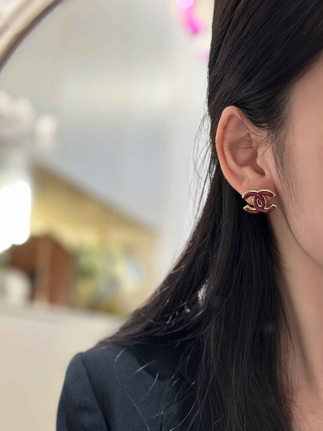 [TOP] CHANEL CC Earrings-Red