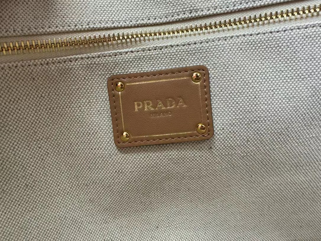 [TOP] PRADA Large Linen Blend And Leather Tote Bag 37×30×13cm - Beige