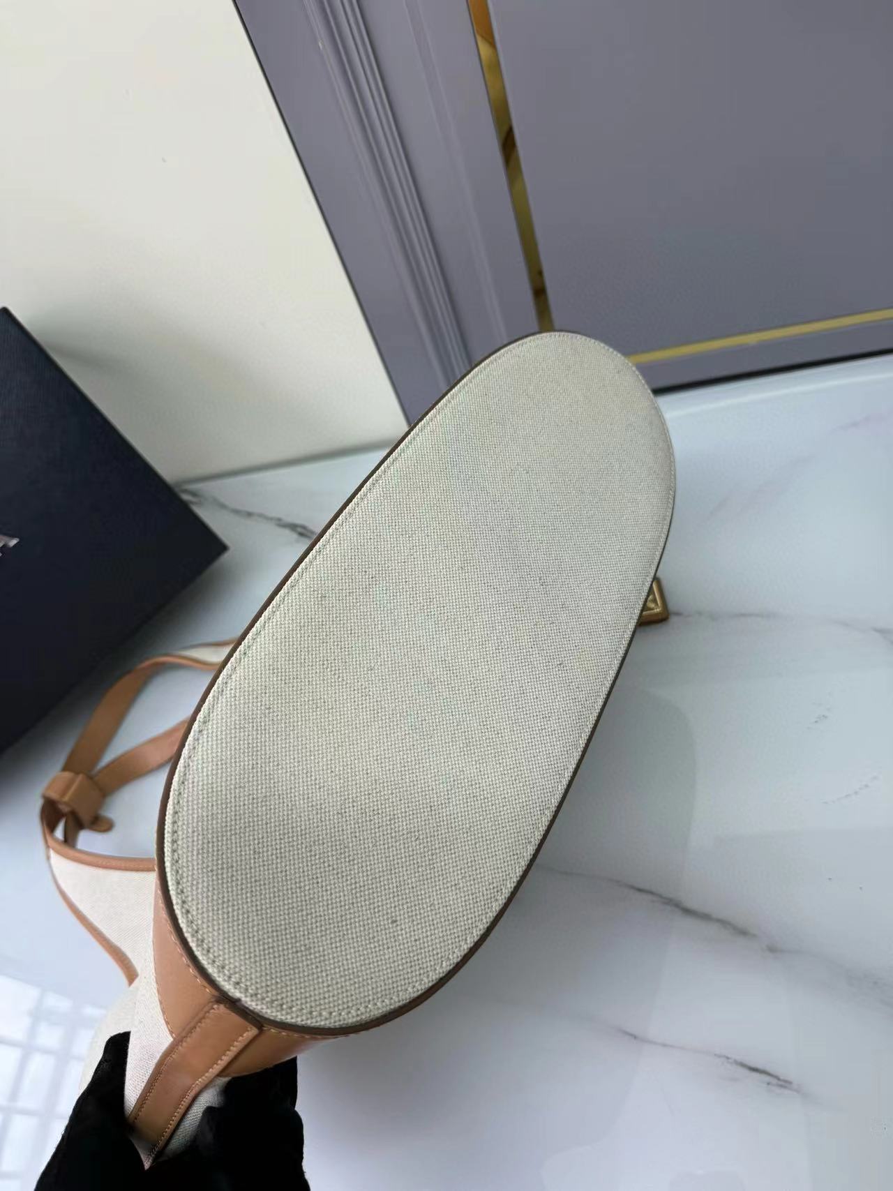 [TOP] PRADA Large Linen Blend And Leather Tote Bag 37×30×13cm - Beige