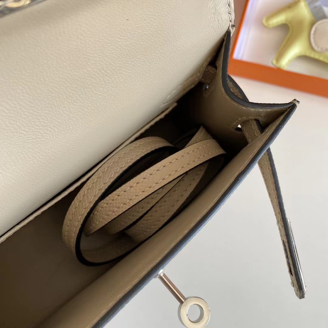 [TOP] HERMES Mini Kelly II Epsom Leather 19cm - Taupe