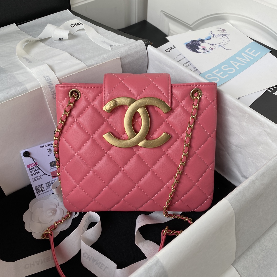 [TOP] CHANEL CC Lambskin Bag 17.5x20x5cm - Pink