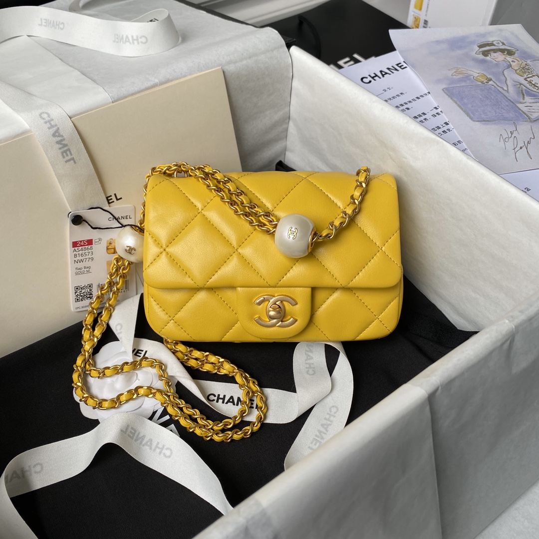 [TOP] CHANEL Pearl Flab Bag Mini 17x11.5x5cm - 3 Color