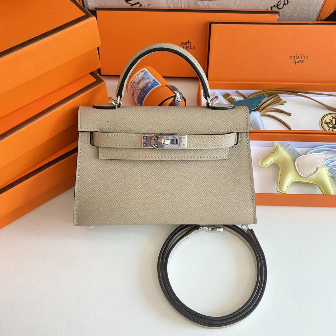 [TOP] HERMES Mini Kelly II Epsom Leather 19cm - Taupe