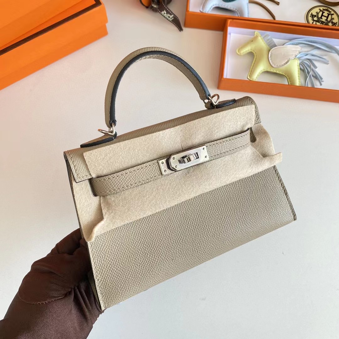 [TOP] HERMES Mini Kelly II Epsom Leather 19cm - Taupe