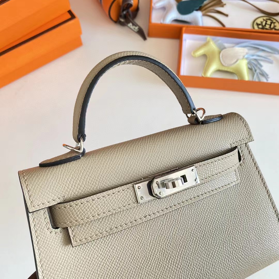 [TOP] HERMES Mini Kelly II Epsom Leather 19cm - Taupe
