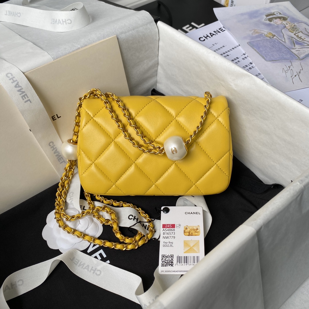 [TOP] CHANEL Pearl Flab Bag Mini 17x11.5x5cm - 3 Color