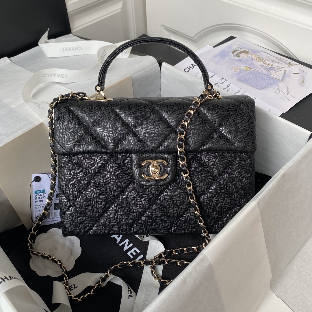 [TOP] CHANEL Kelly Bag Calfskin 25x18x11.5cm - Black