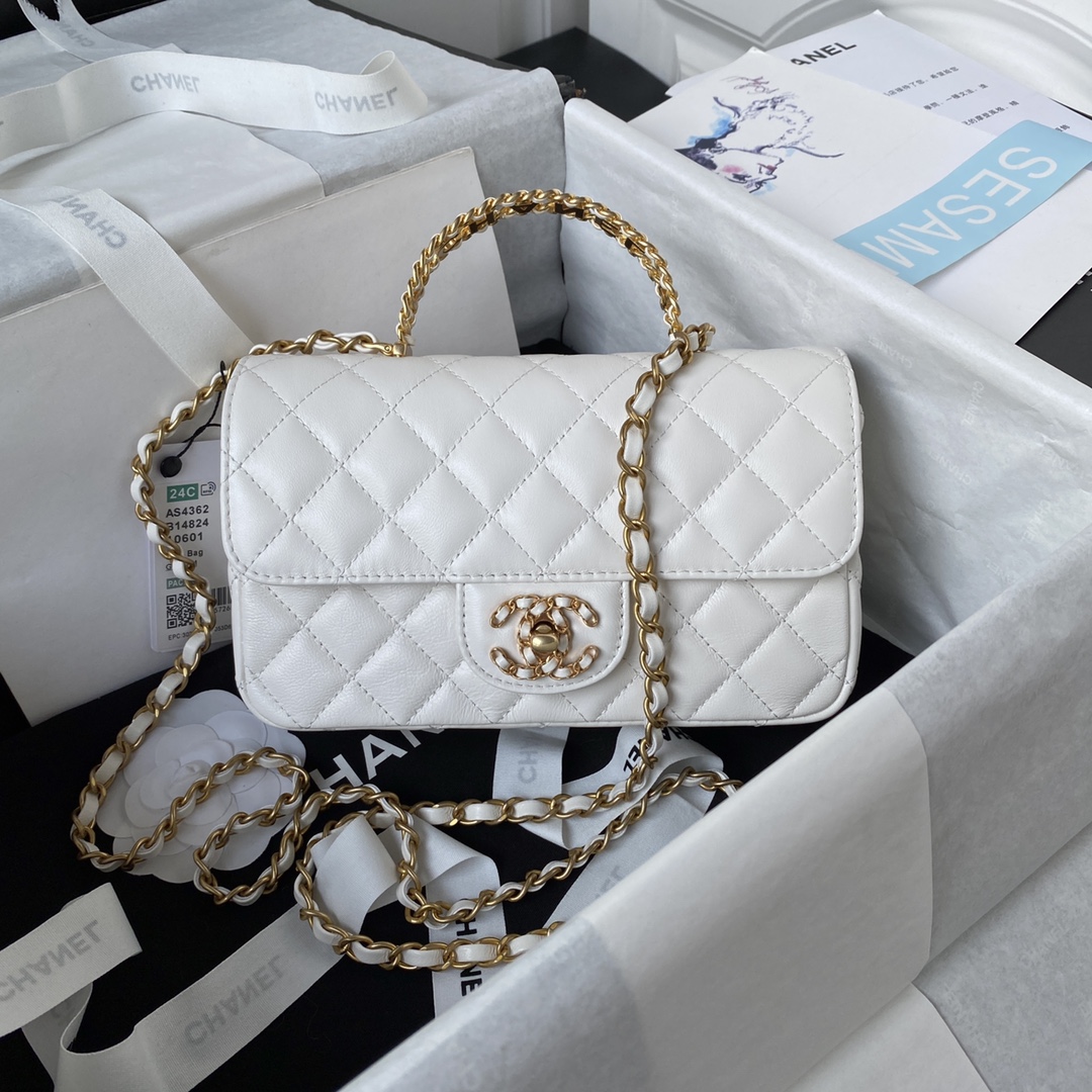 [TOP] CHANEL Diamond Letter Handle Flab Bag Lambskin 21cm - 4 Color
