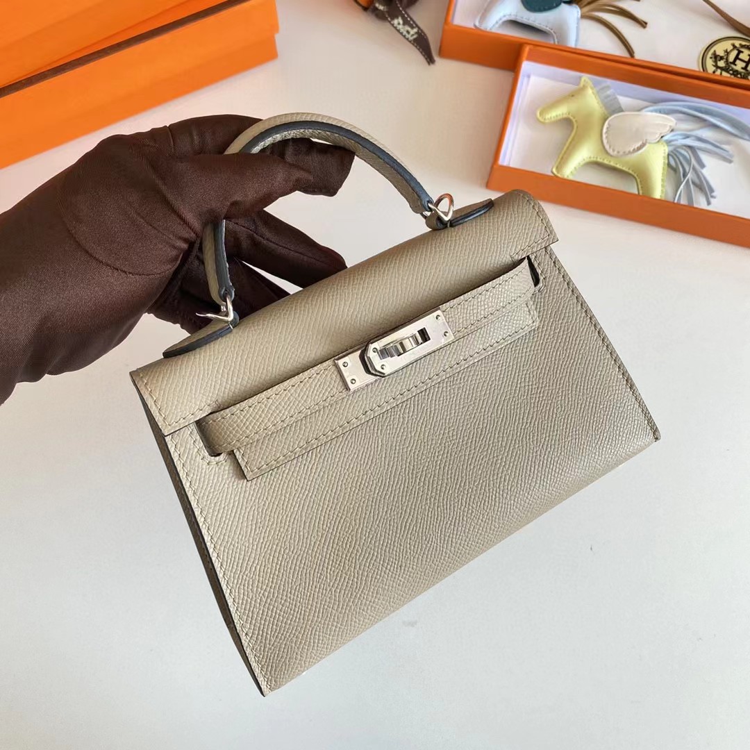 [TOP] HERMES Mini Kelly II Epsom Leather 19cm - Taupe
