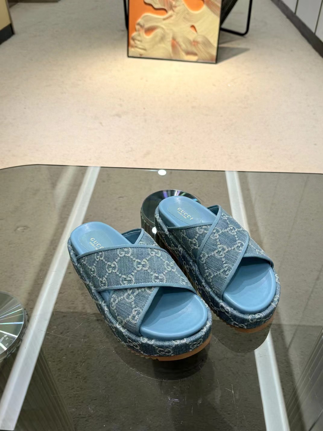 [TOP] GUCCI Denim Sandals Platform - Blue