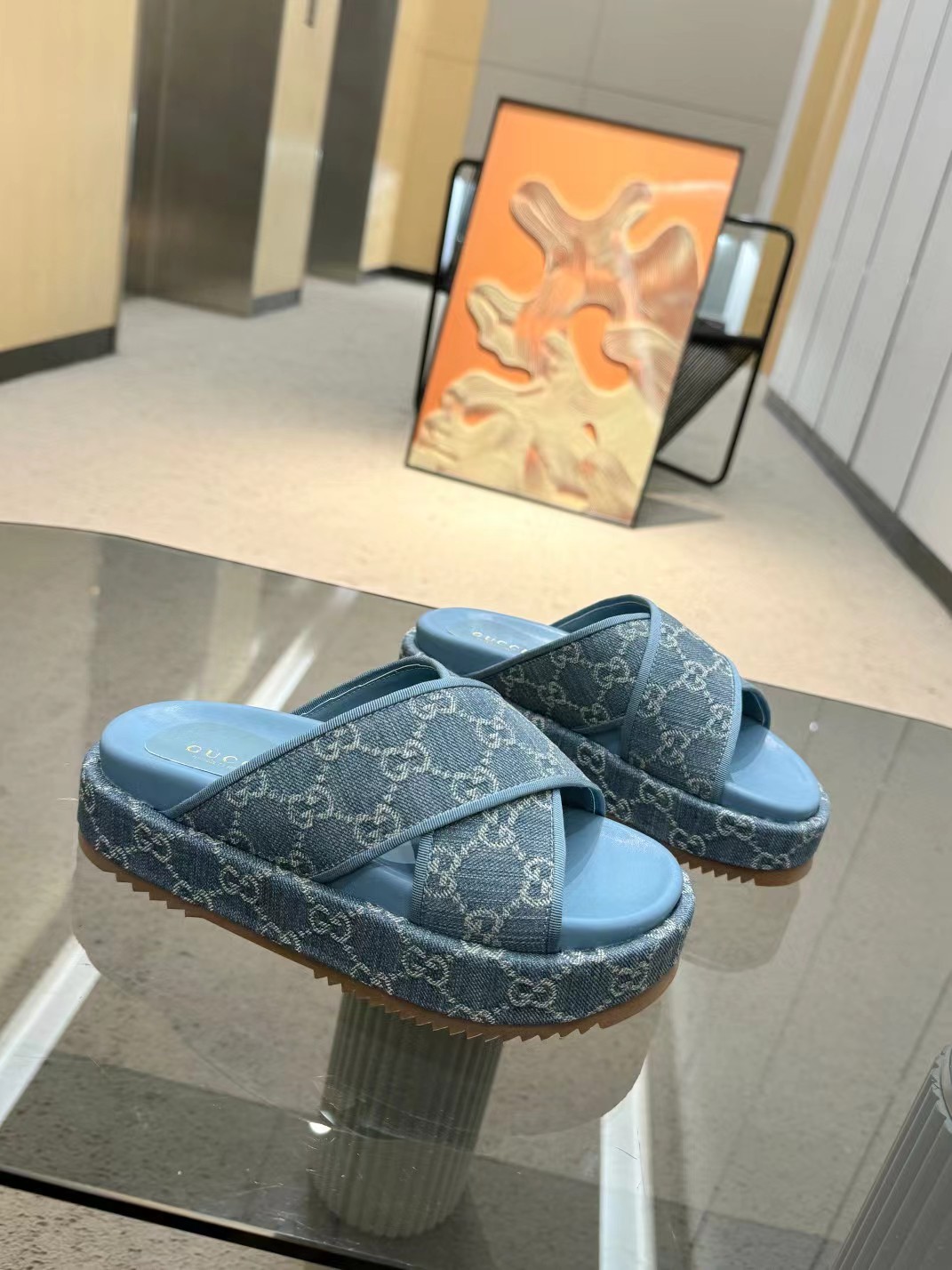[TOP] GUCCI Denim Sandals Platform - Blue