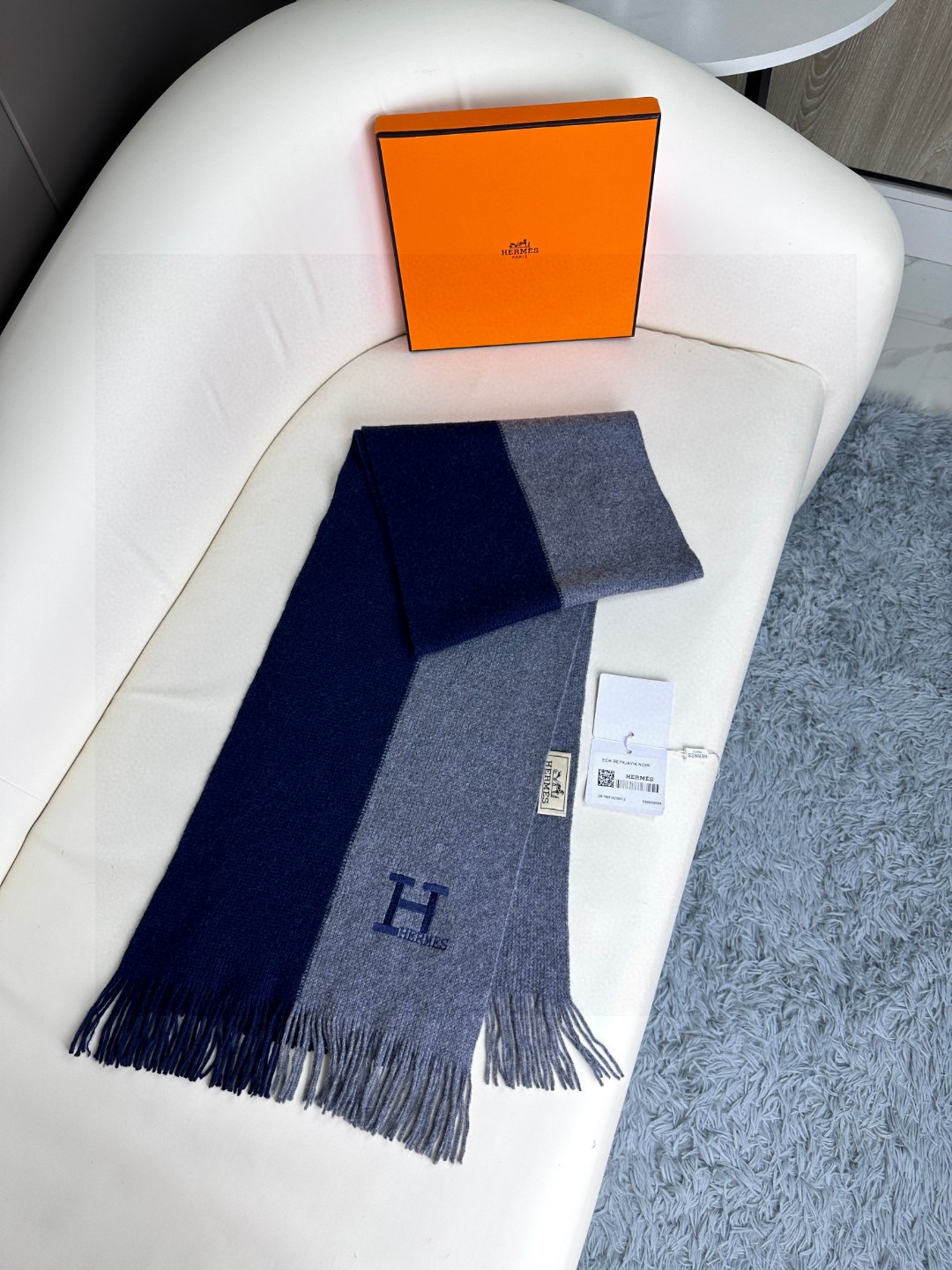 [TOP] HERMES Cashmere Scarf 30 x 180 cm - Blue