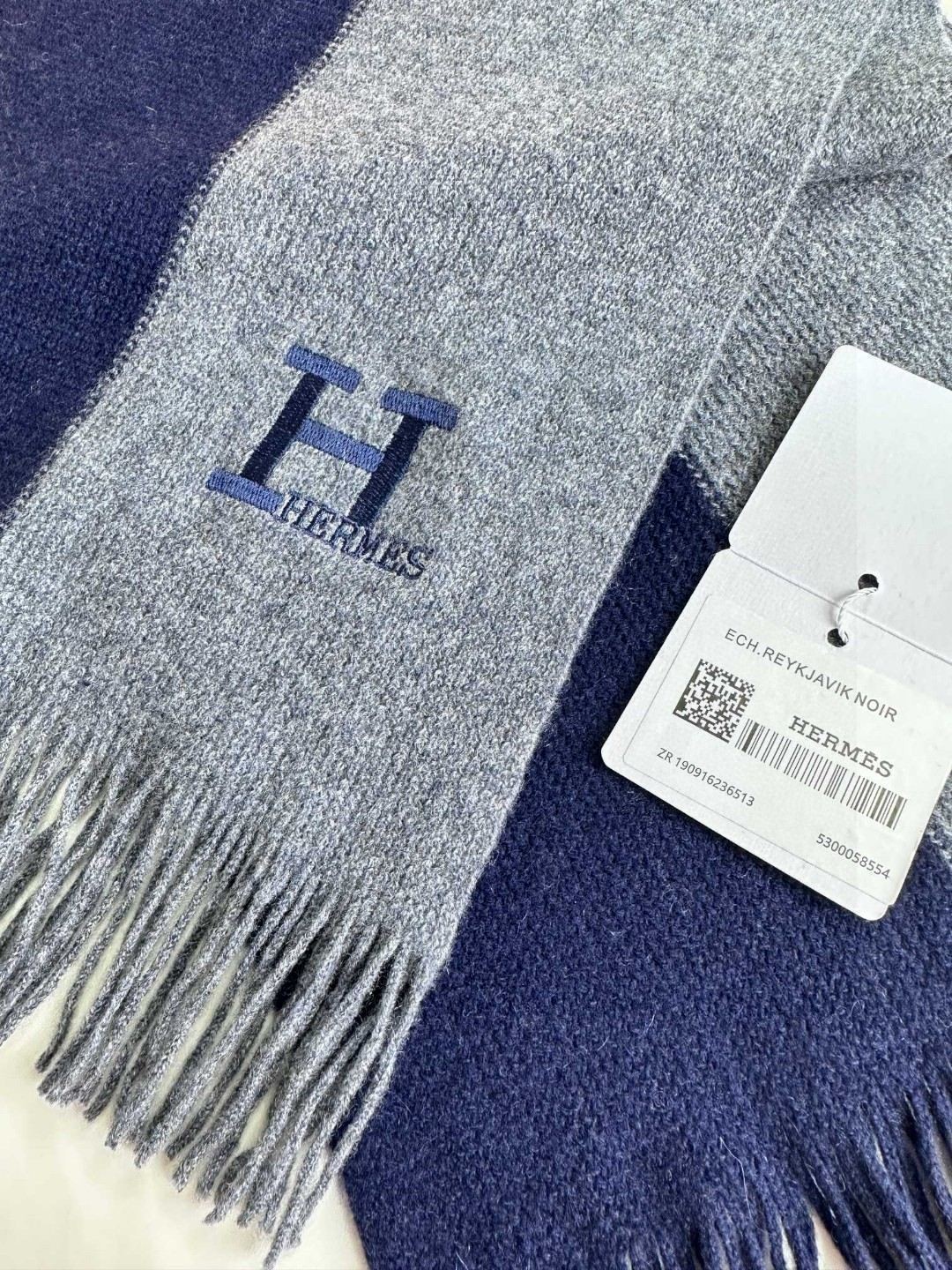 [TOP] HERMES Cashmere Scarf 30 x 180 cm - Blue