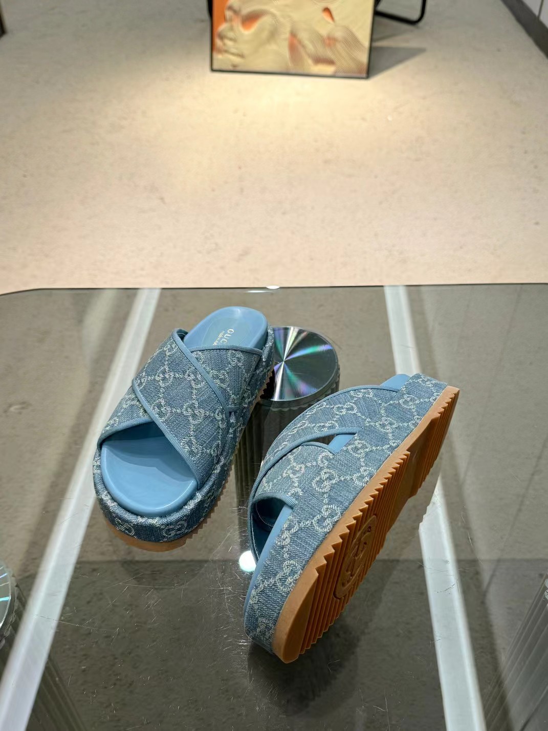 [TOP] GUCCI Denim Sandals Platform - Blue