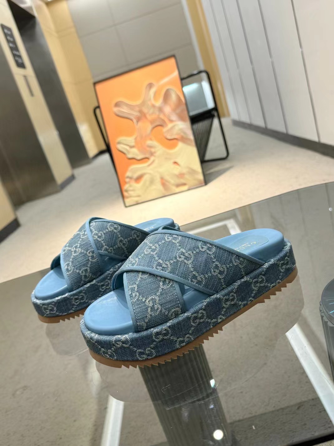 [TOP] GUCCI Denim Sandals Platform - Blue