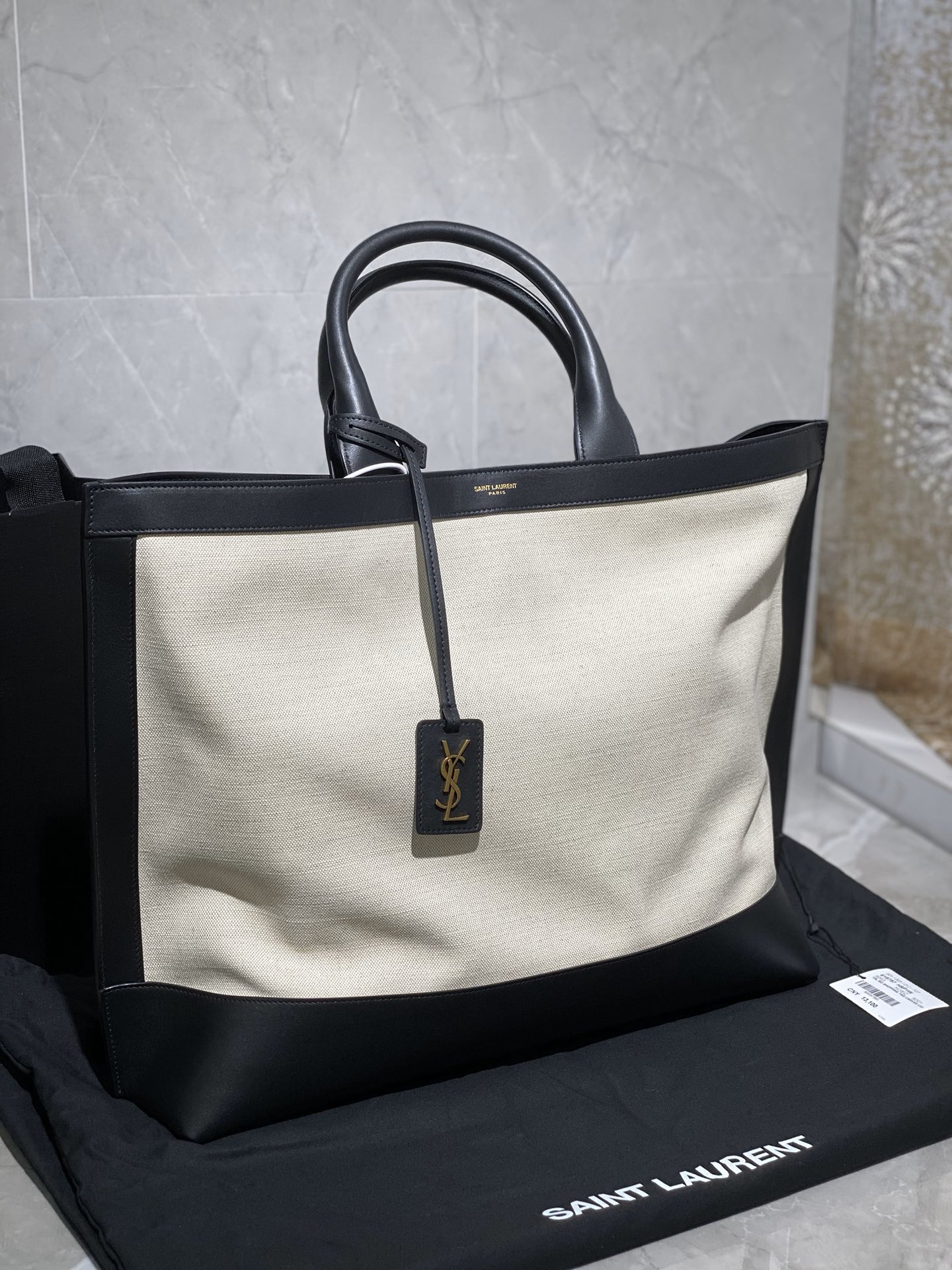 [TOP] Yves Saint Laurent YSL Shopping Tote Bag 41.5x34x14cm - Black & White
