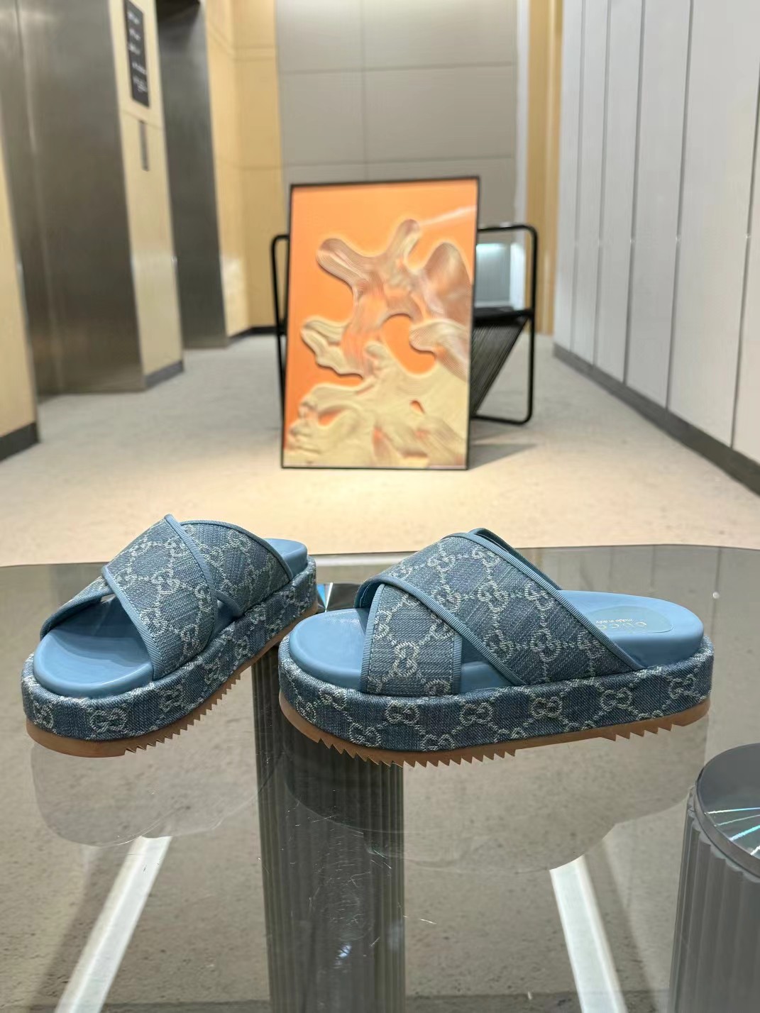 [TOP] GUCCI Denim Sandals Platform - Blue