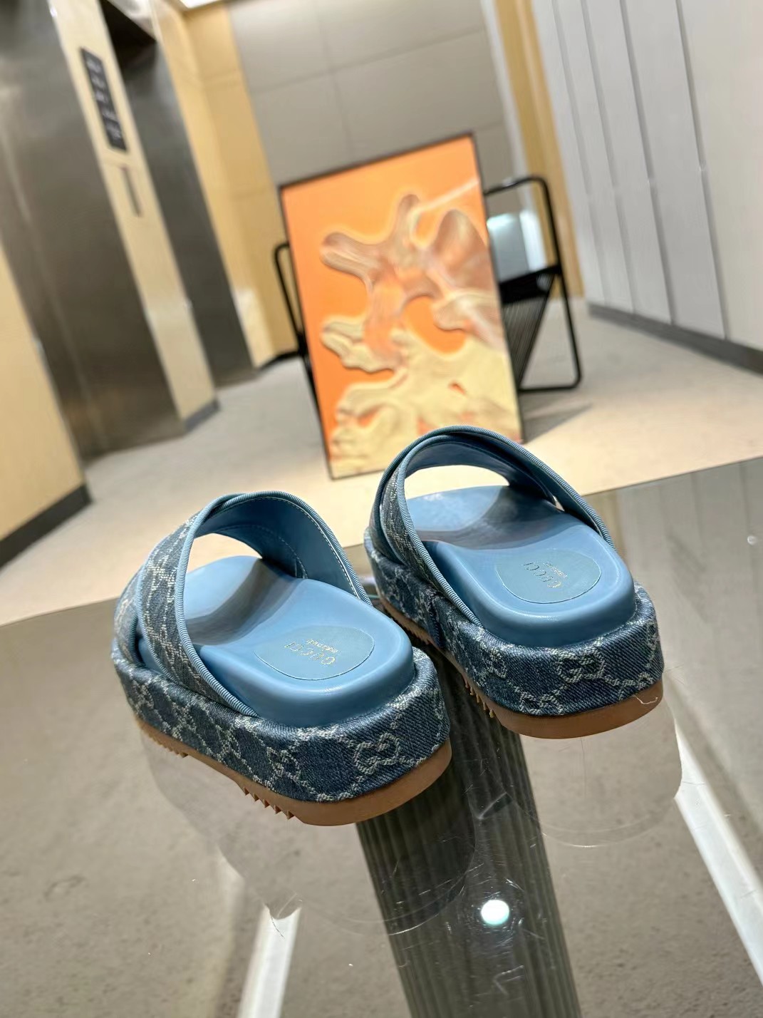 [TOP] GUCCI Denim Sandals Platform - Blue