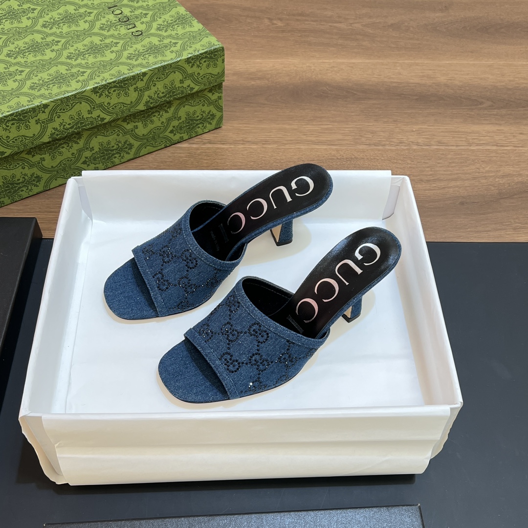 [TOP] GUCCI GG Rhinestones Slippers - Denim