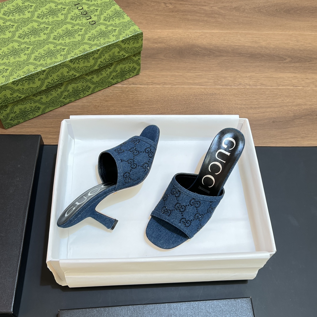 [TOP] GUCCI GG Rhinestones Slippers - Denim