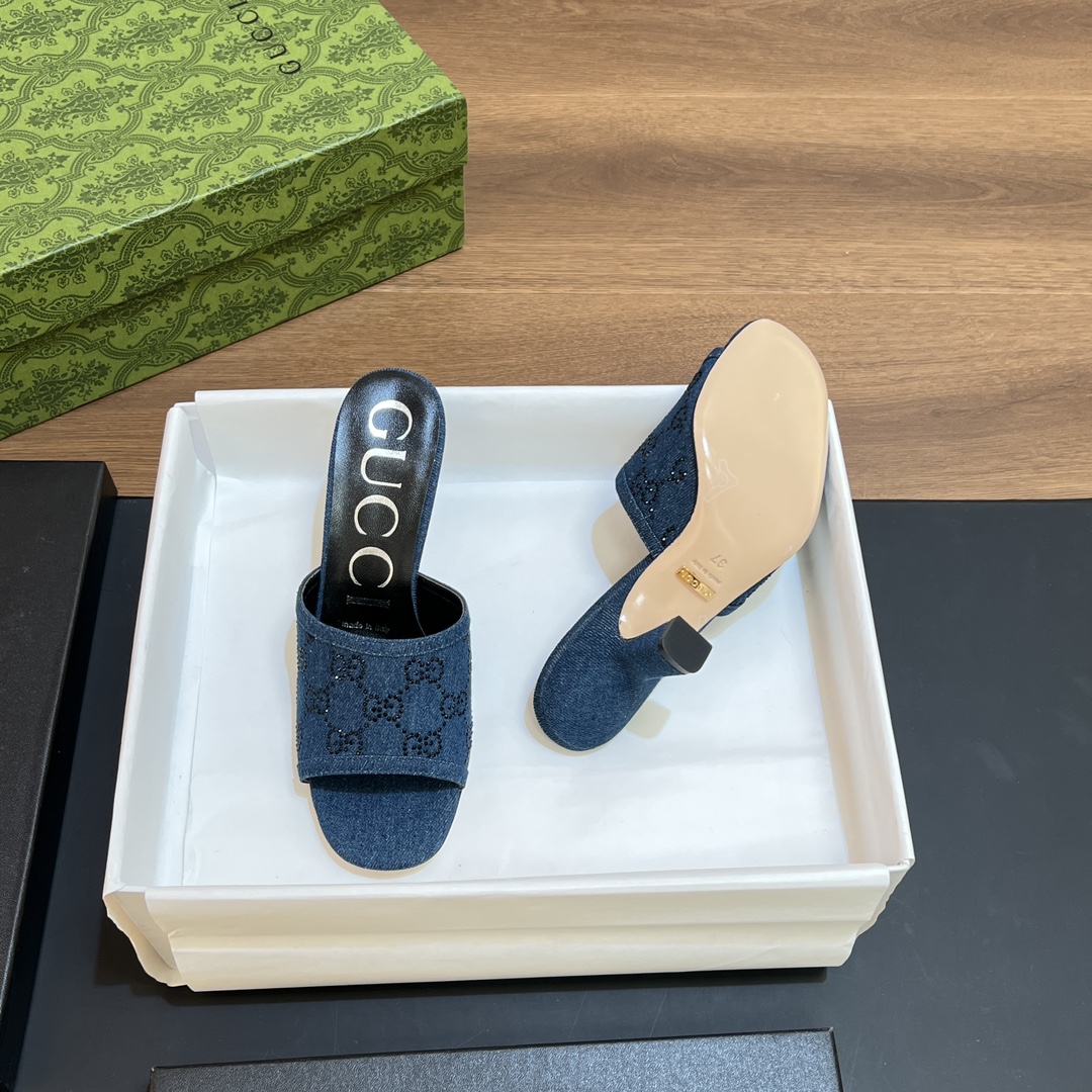 [TOP] GUCCI GG Rhinestones Slippers - Denim