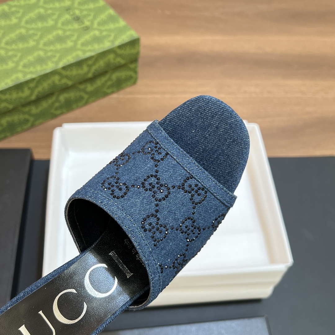 [TOP] GUCCI GG Rhinestones Slippers - Denim