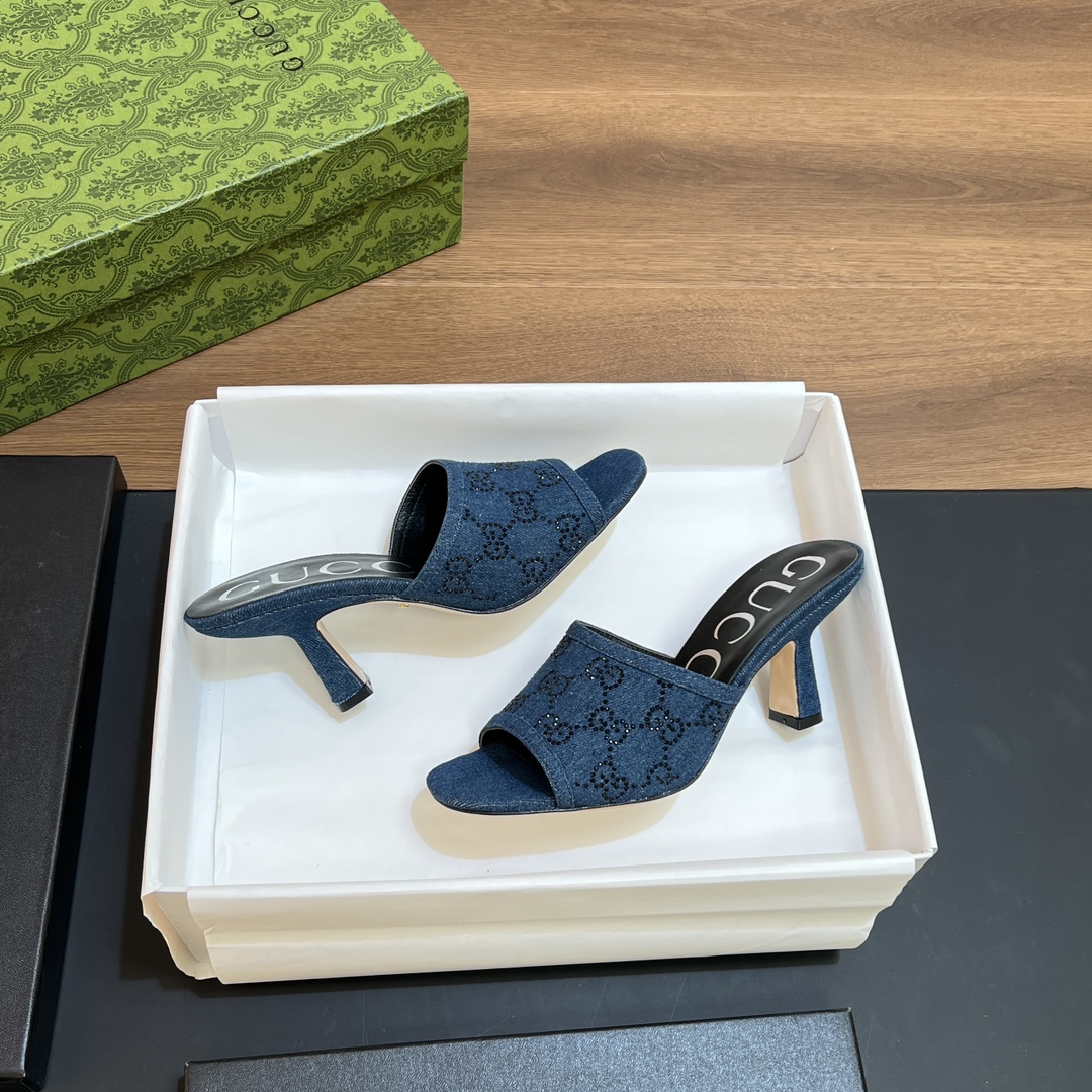 [TOP] GUCCI GG Rhinestones Slippers - Denim