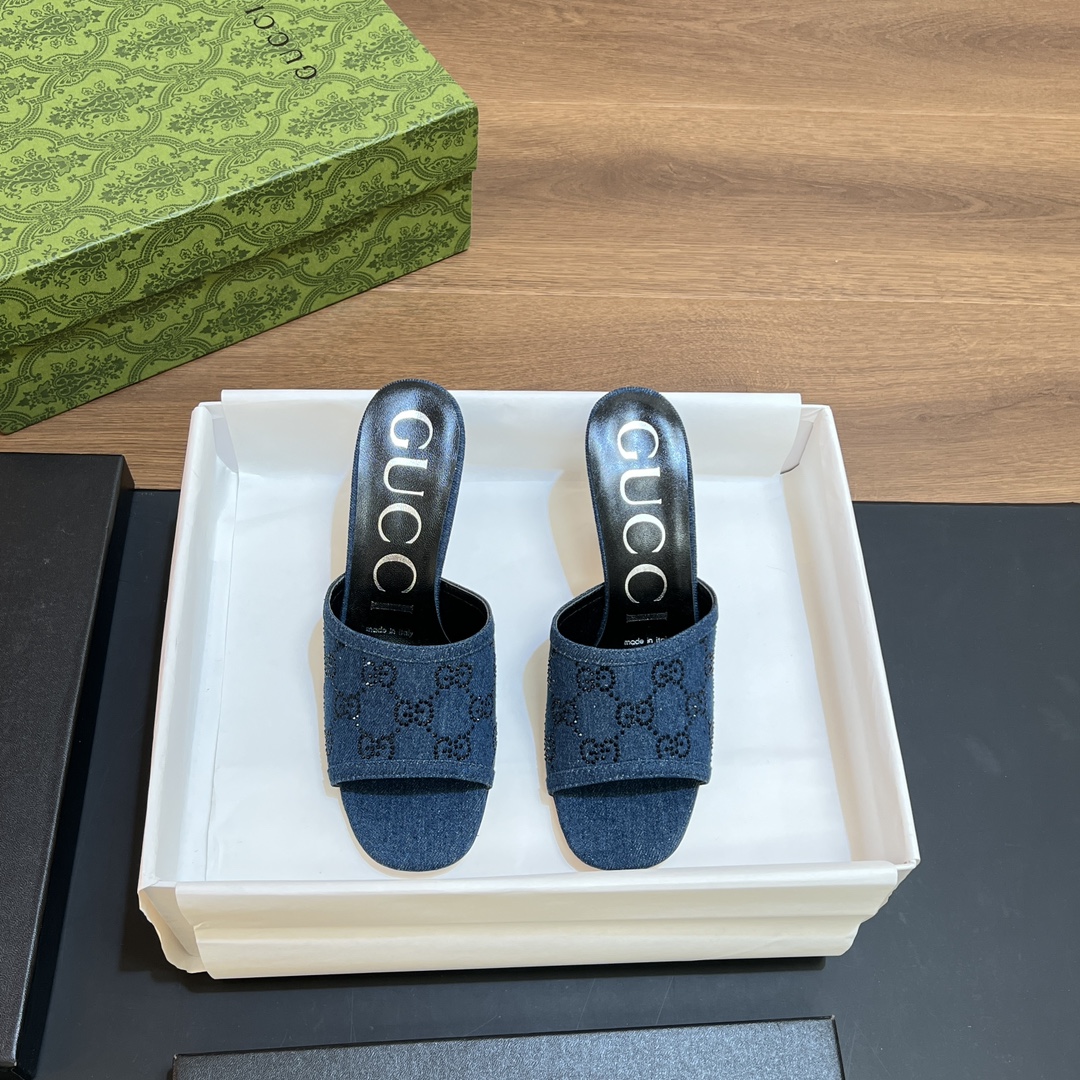 [TOP] GUCCI GG Rhinestones Slippers - Denim