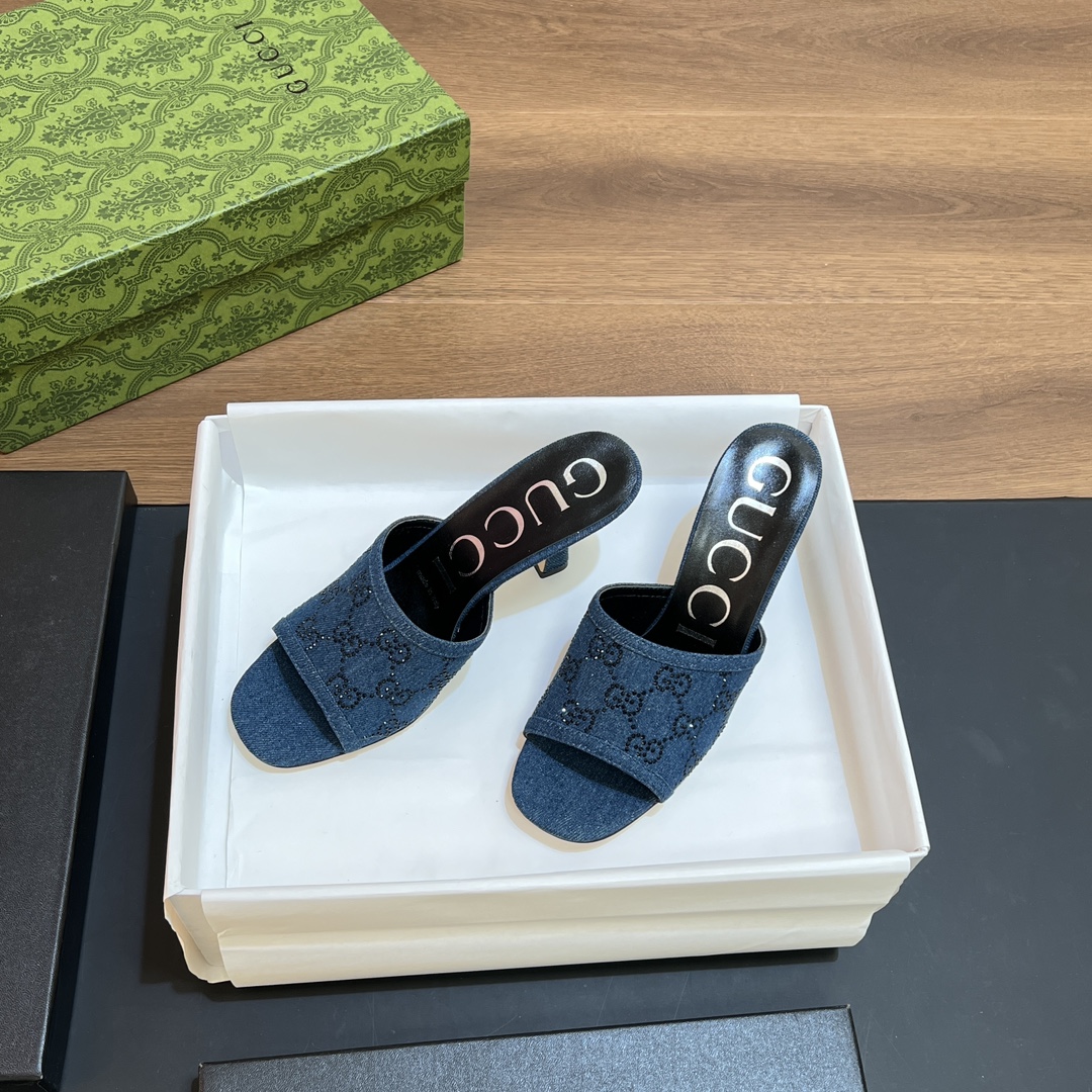 [TOP] GUCCI GG Rhinestones Slippers - Denim