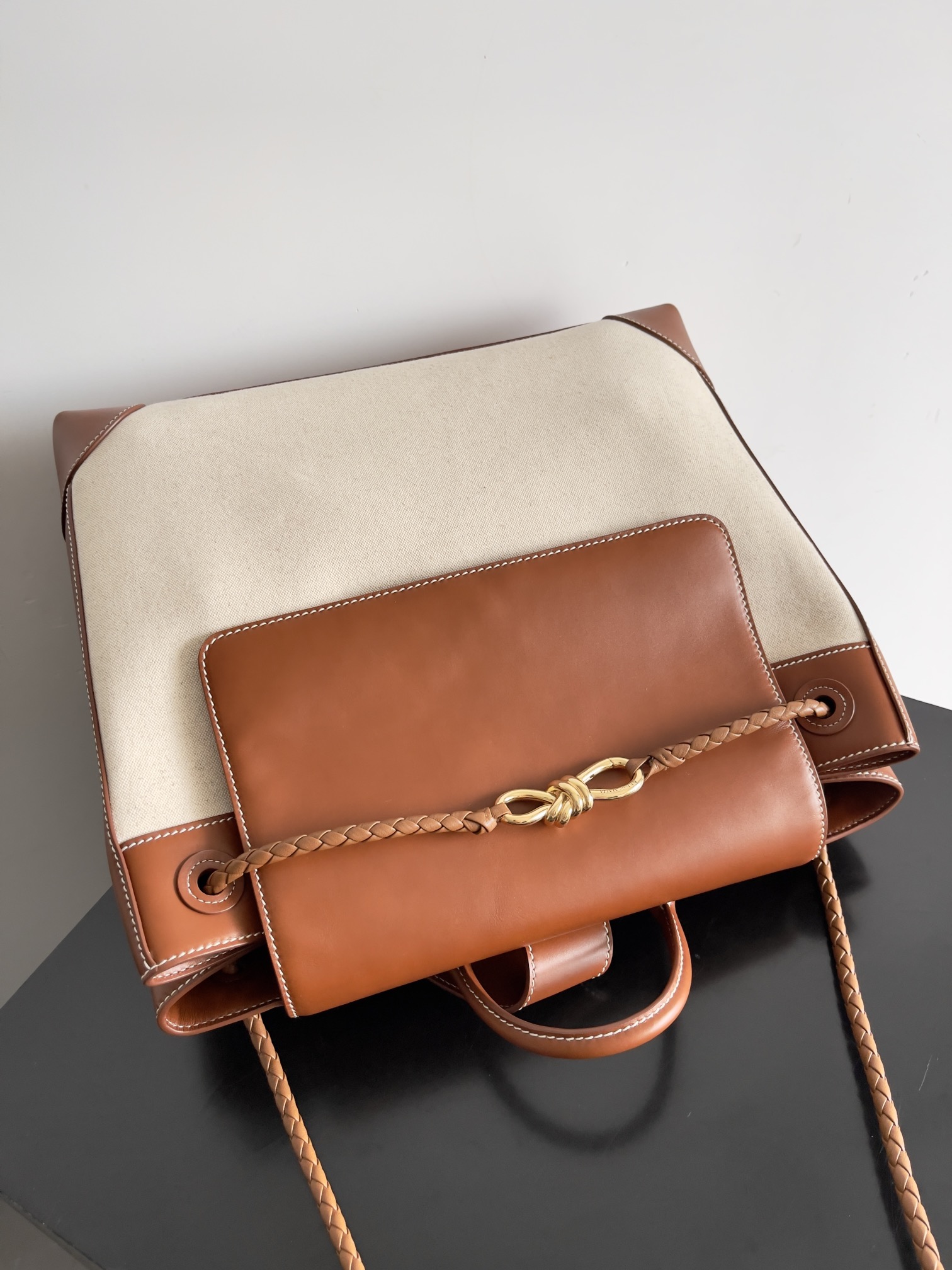 [TOP] Bottega Veneta BV Leather Canvas Tote Bag 40*48*20cm - Chestnut Brown