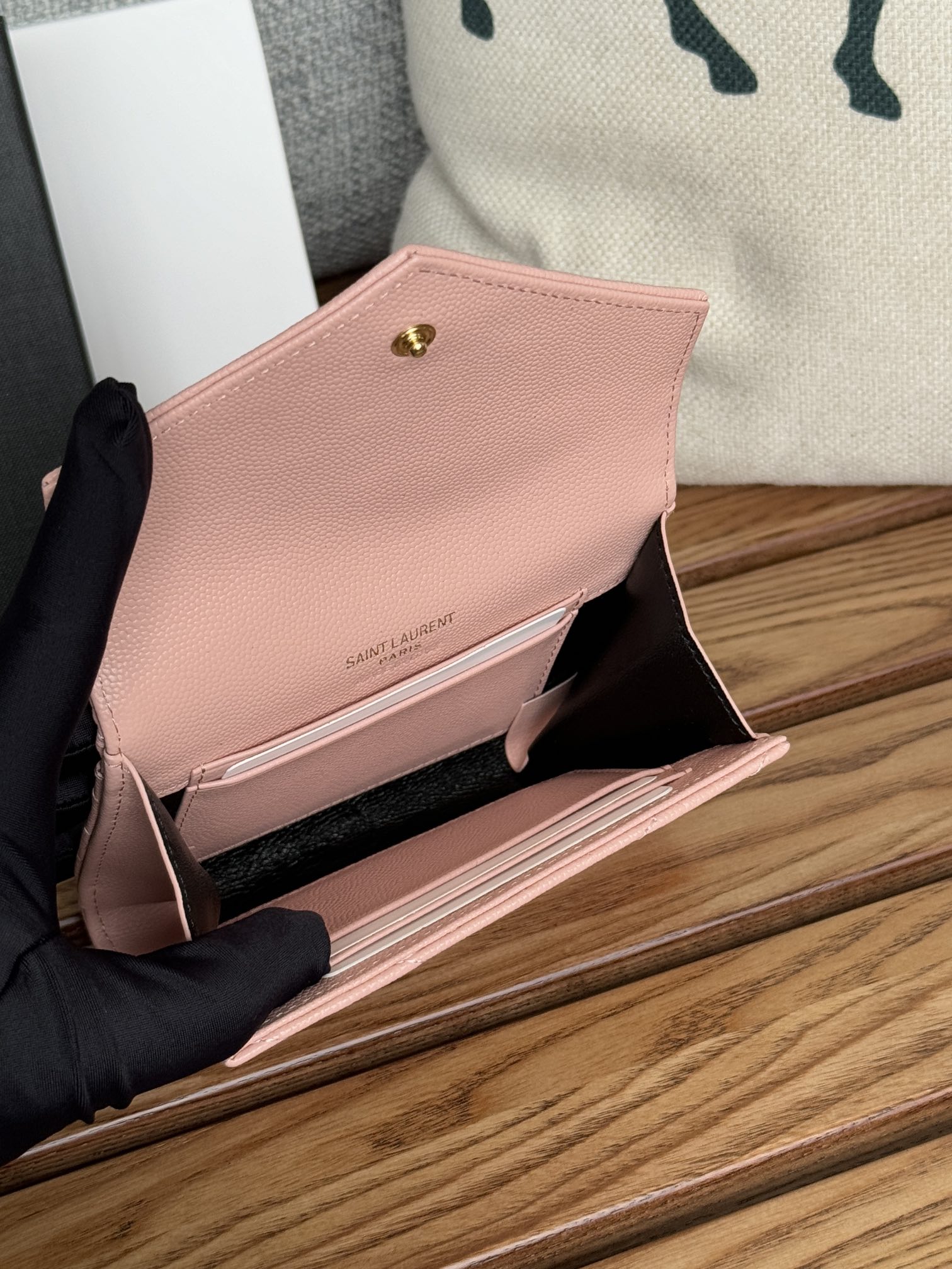 [TOP] Yves Saint Laurent YSL Two Fold Calf Leather Wallet