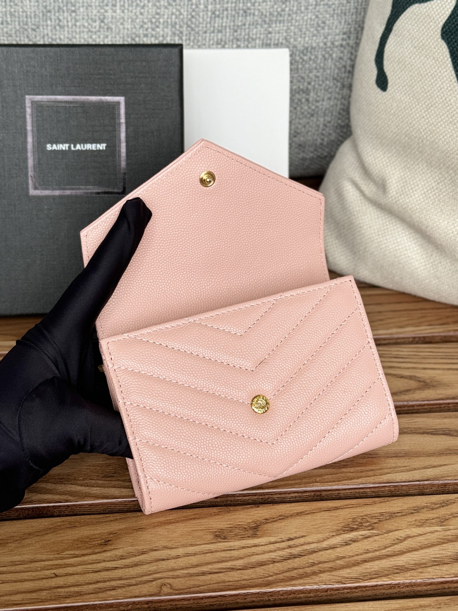 [TOP] Yves Saint Laurent YSL Two Fold Calf Leather Wallet