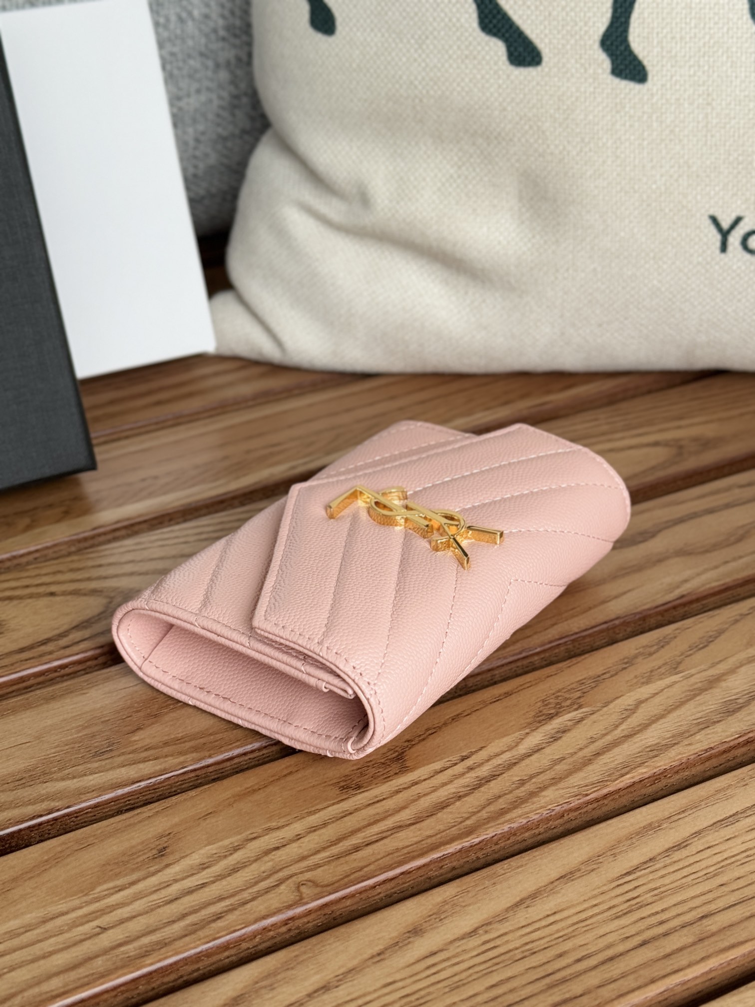 [TOP] Yves Saint Laurent YSL Two Fold Calf Leather Wallet