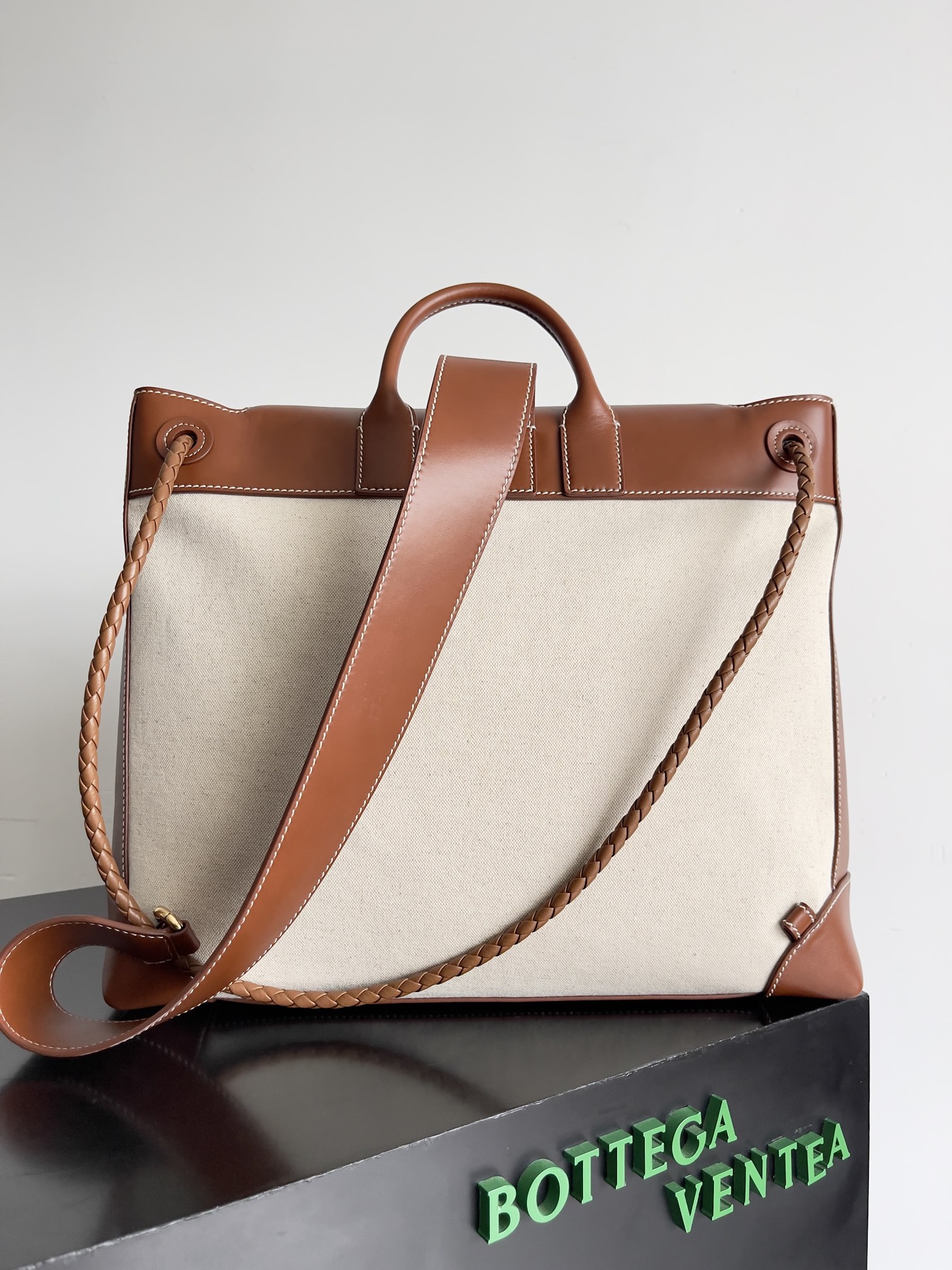 [TOP] Bottega Veneta BV Leather Canvas Tote Bag 40*48*20cm - Chestnut Brown