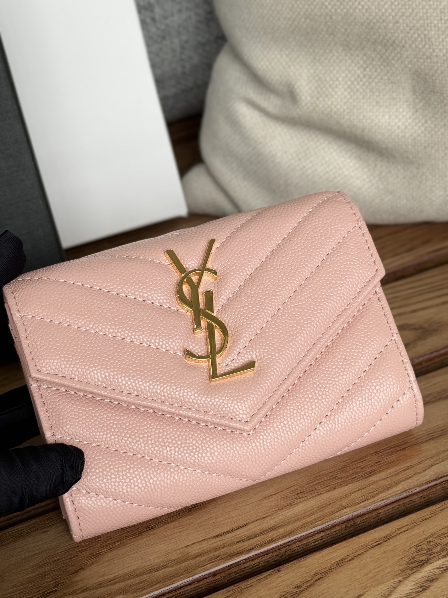 [TOP] Yves Saint Laurent YSL Two Fold Calf Leather Wallet