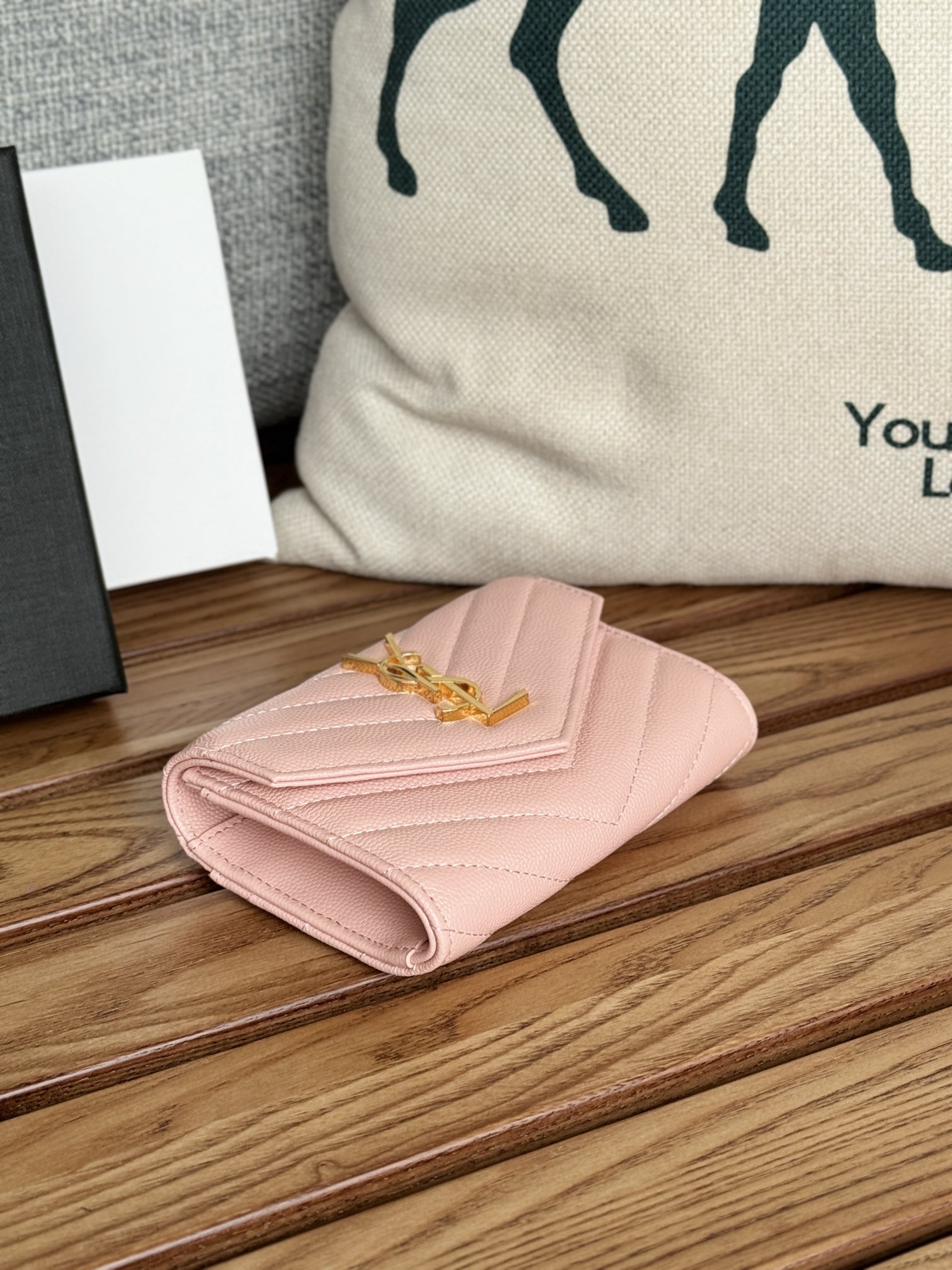 [TOP] Yves Saint Laurent YSL Two Fold Calf Leather Wallet