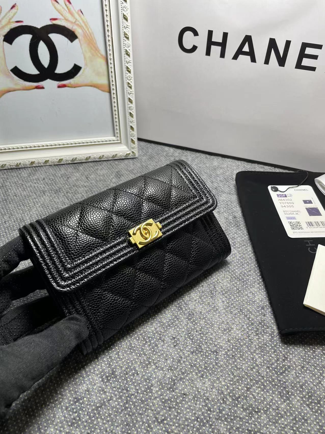 [TOP] CHANEL Le Boy Wallet Cowhide 10.5*15*3cm - Black