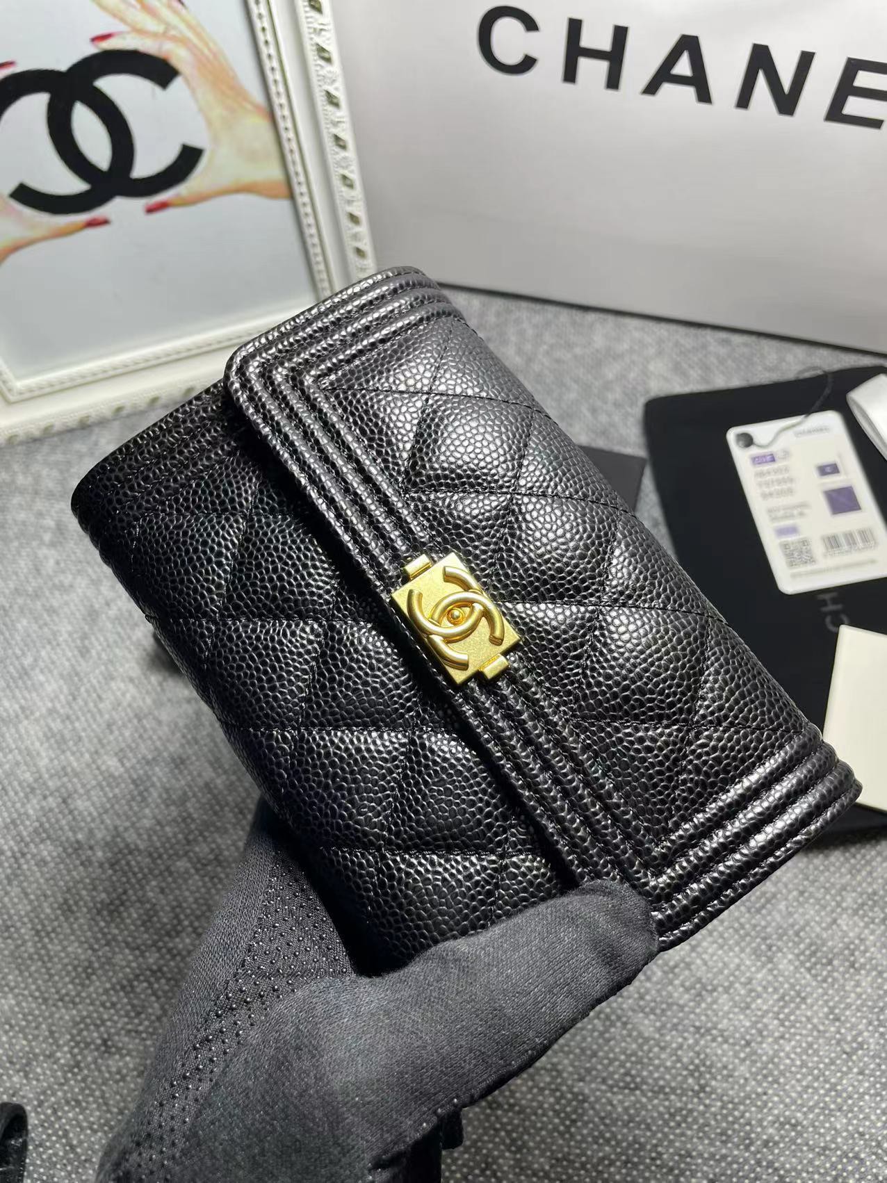 [TOP] CHANEL Le Boy Wallet Cowhide 10.5*15*3cm - Black