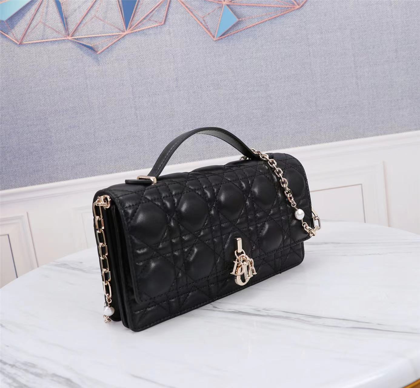 [TOP] Christian Dior Lady Christian Dior Phone Pouch Bag 21 x 11.5 x 4.5 cm - Black