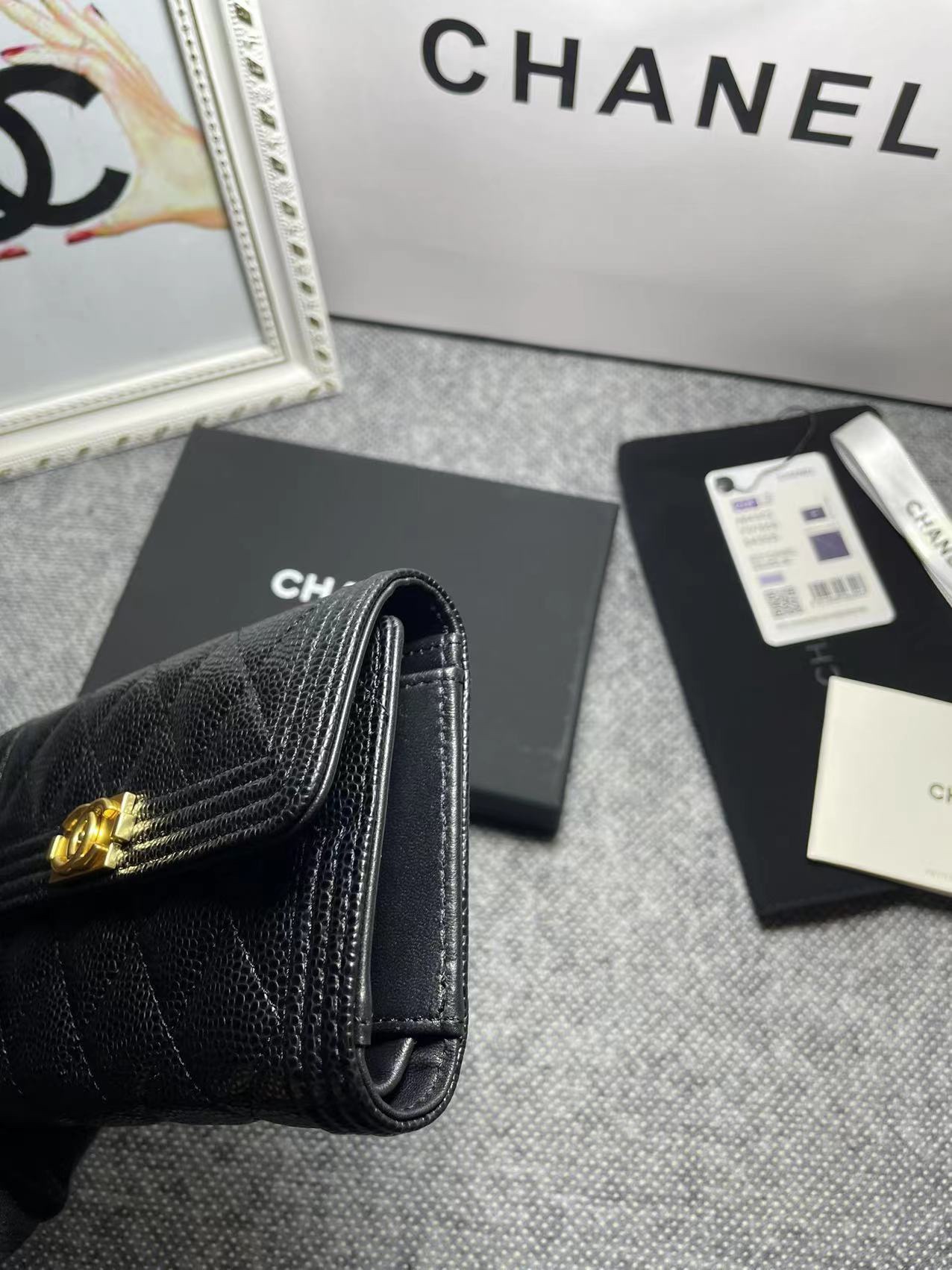 [TOP] CHANEL Le Boy Wallet Cowhide 10.5*15*3cm - Black