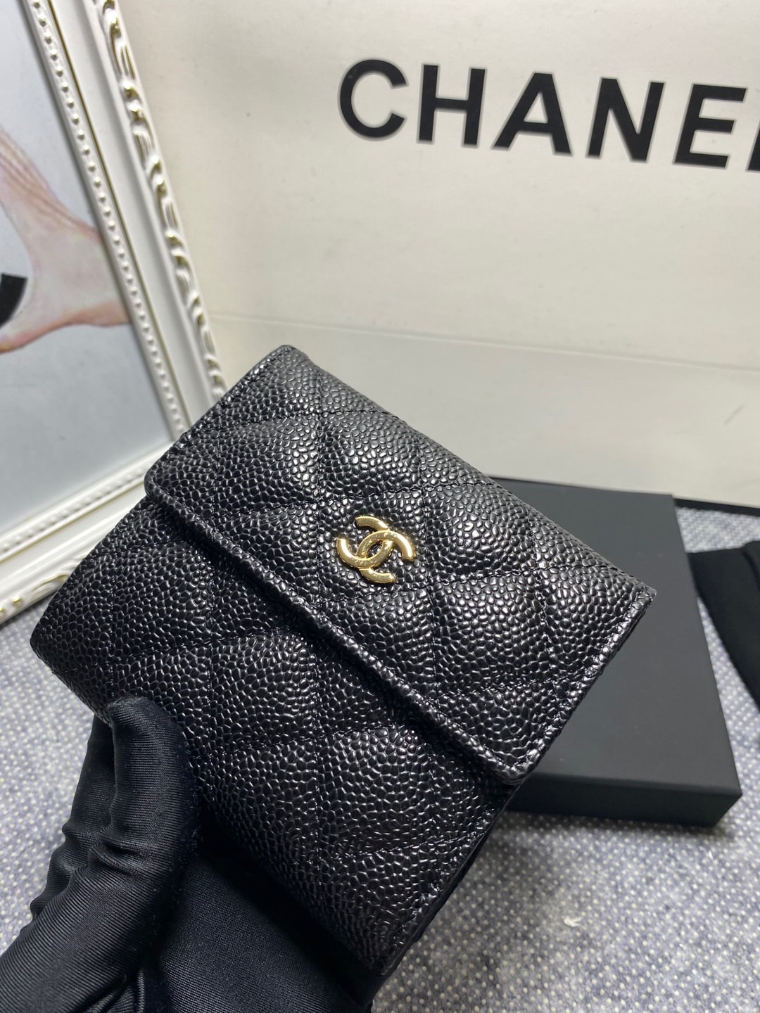 [TOP] CHANEL Wallet Cowhide 11*10*3cm - Black