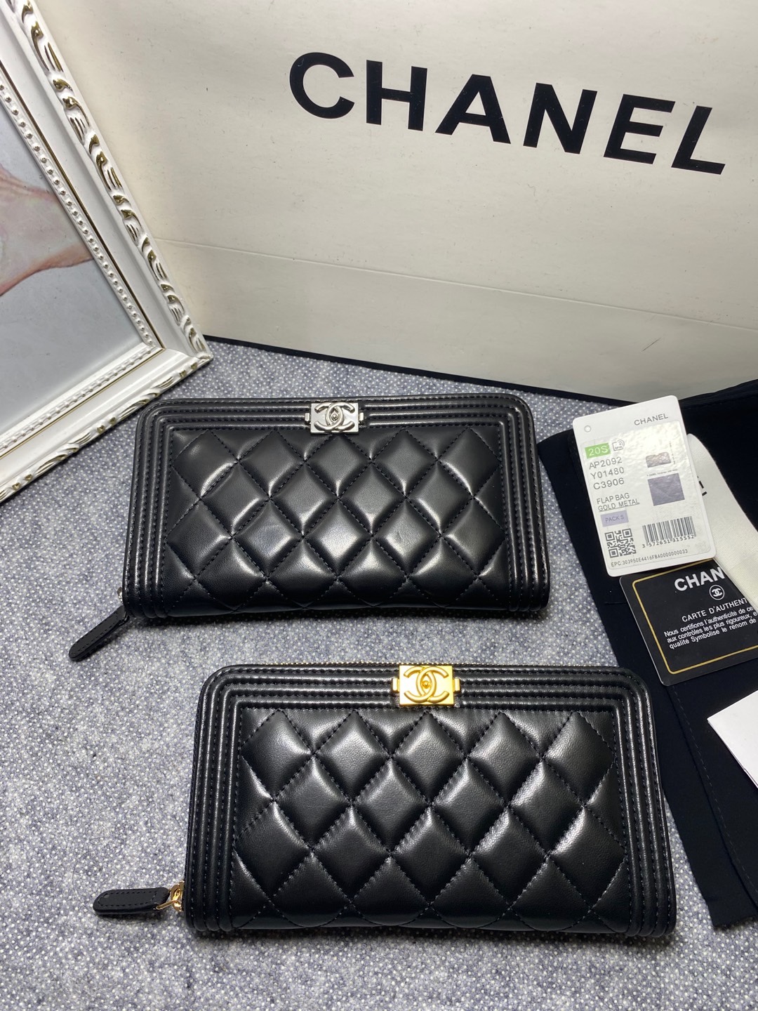 [TOP] CHANEL Le Boy Wallet Lambskin 10.5*19.*3cm - Black