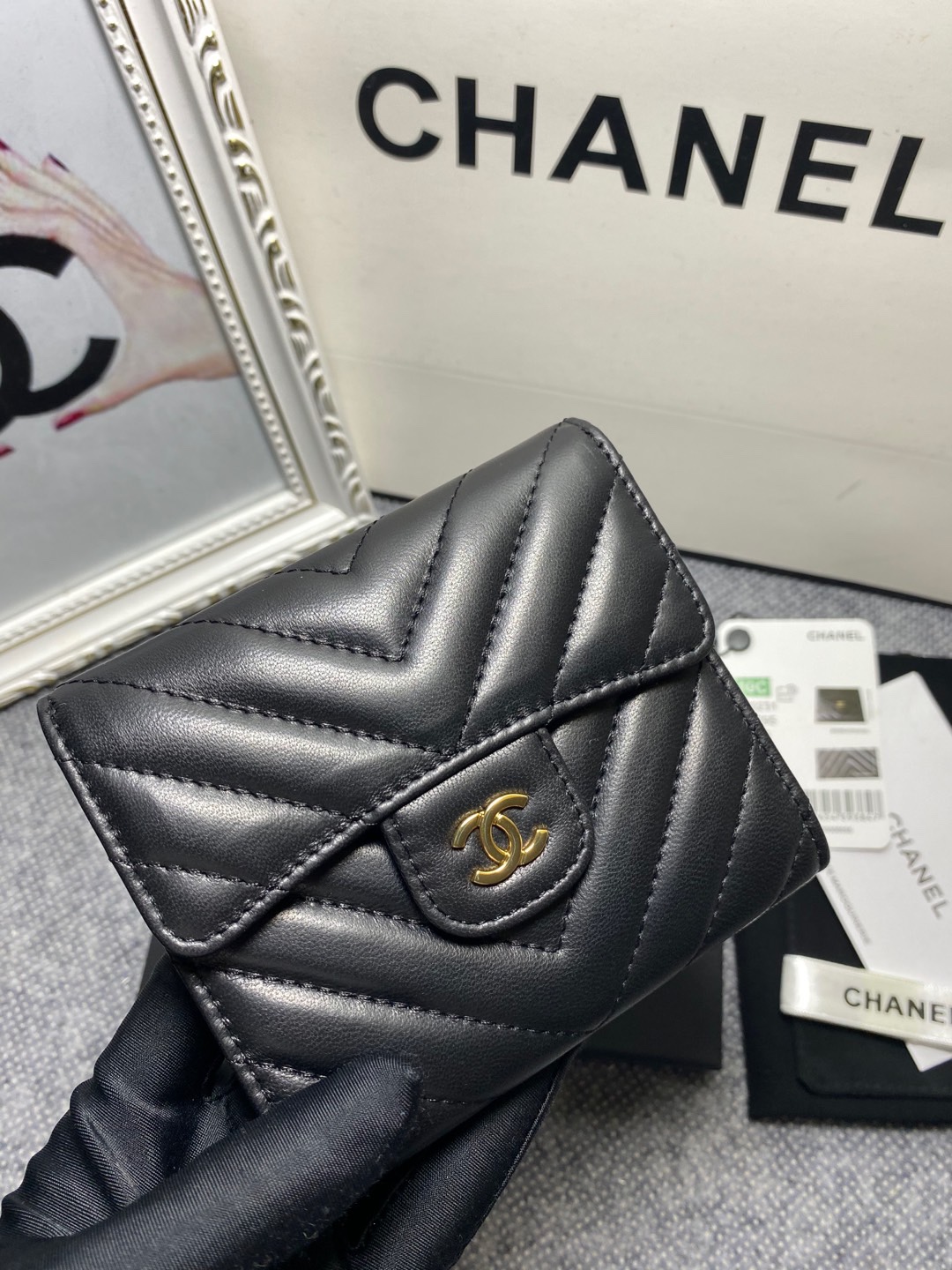 [TOP] CHANEL Wallet Lambskin 12*10*3.5cm - Black