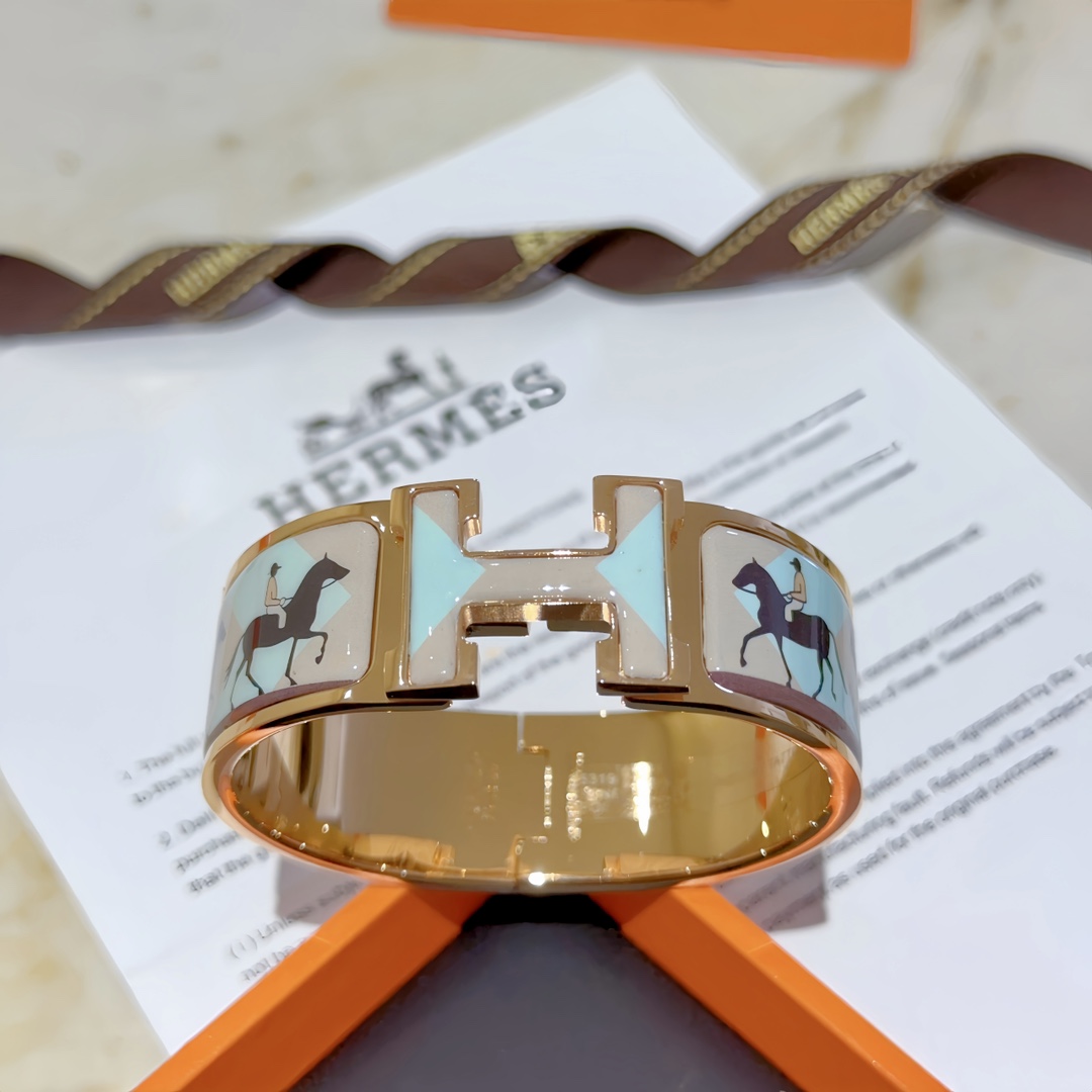 [TOP] HERMES Wide Enamel Bracelet -2 Colors