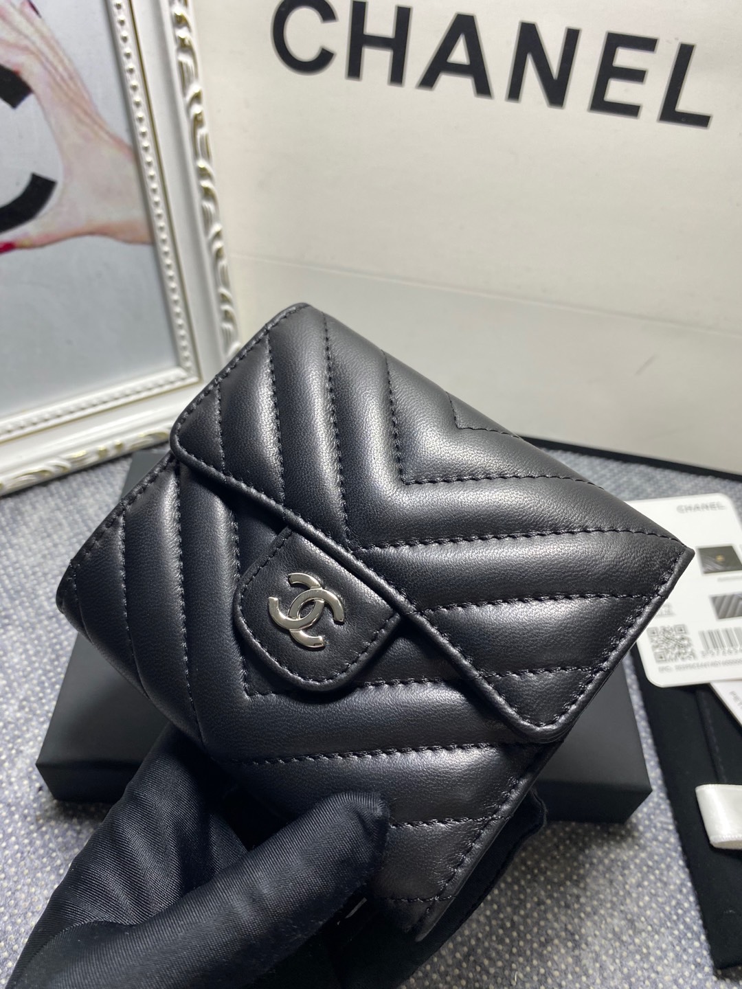 [TOP] CHANEL Wallet Lambskin 12*10*3.5cm - Black