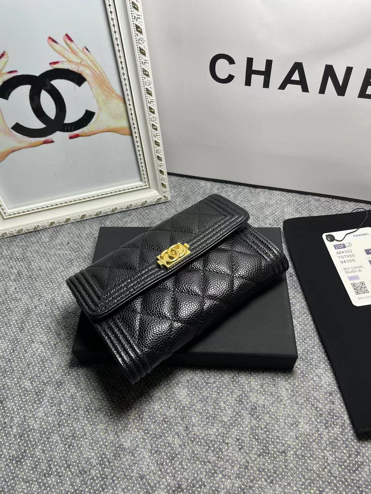 [TOP] CHANEL Le Boy Wallet Cowhide 10.5*15*3cm - Black