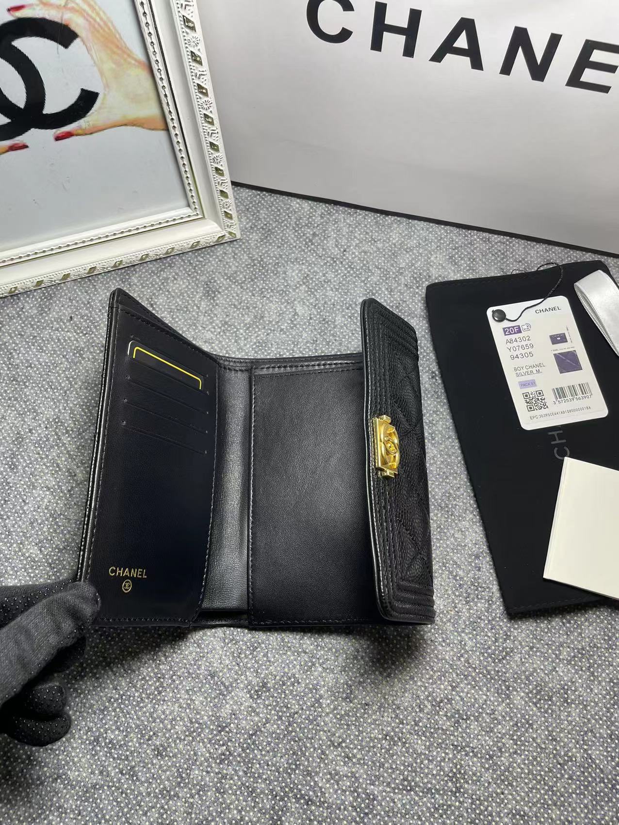 [TOP] CHANEL Le Boy Wallet Cowhide 10.5*15*3cm - Black