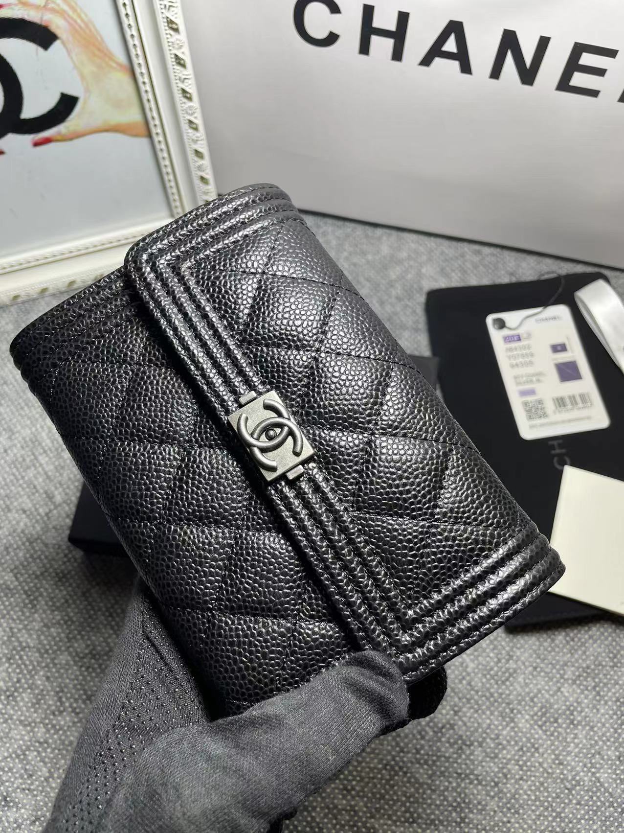 [TOP] CHANEL Le Boy Wallet Cowhide 10.5*15*3cm - Black